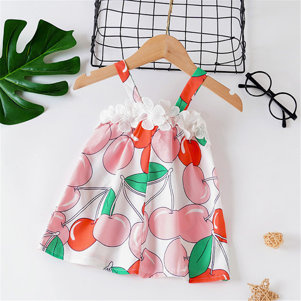 Lasten tyttöjen kirsikkapainettu mekko kesälomajuhliin lyhyt prinsessamekko 110cm