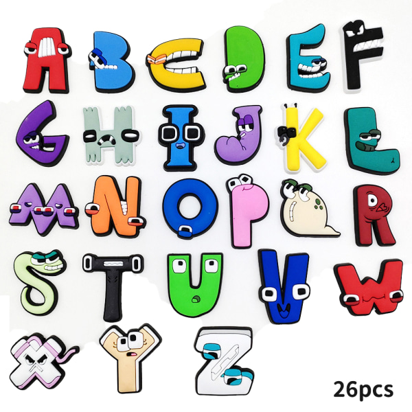 26ST/ Set Alphabet Croc Charms Skotillbehör för Clog Sandals Decor