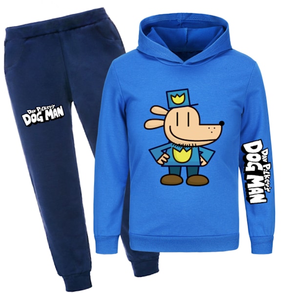 DOG MAN Träningsset Långärmad Hoodie Sweatshirt Byxor för Barn Pojkar Flickor Dark Blue 170cm