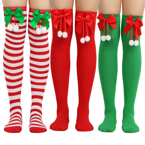 Kvinnor långa strumpor jul rosett-knut lår Höga strumpor Kläder 3