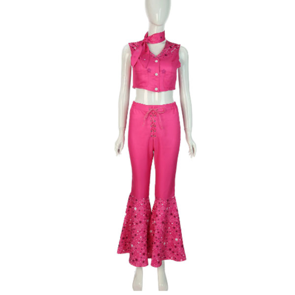 Girls Retro Hippie Disco Costume Cowgirl Pink Flare Pant 2XL