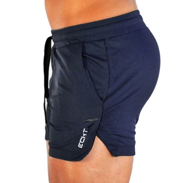 Herr Sport Träning Bodybuilding Sommar Gym Shorts Träning Fitness Korta Byxor Navy Blue L