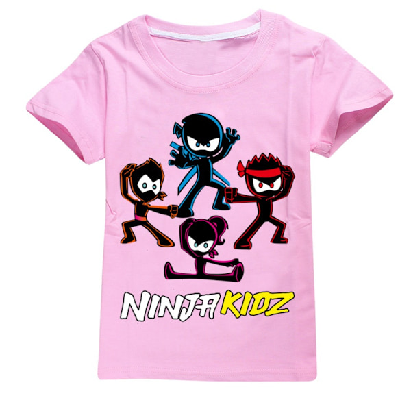 Ninja Kidz Pojkar Flickor T-shirts Söta Grafiska Tecknade Tryck Rund Hals Roliga Kortärmade Toppar Vardaglig Vår Sommar Tröja För Barn Pink 150cm