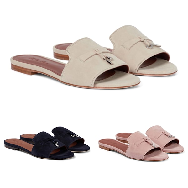 LORO PIANA Sommar Charm Suedetofflor Apricot 40