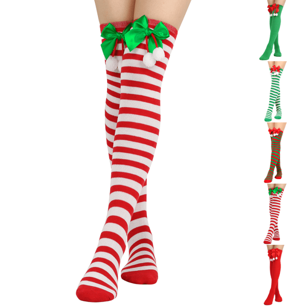 Kvinnor långa strumpor jul rosett-knut lår Höga strumpor Kläder 5