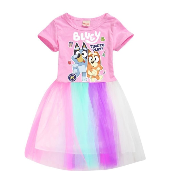 Blueys Printed Kids Girls Dress Casual Princess Party Rainbow Kjol Tutu Klänningar Pink 120cm