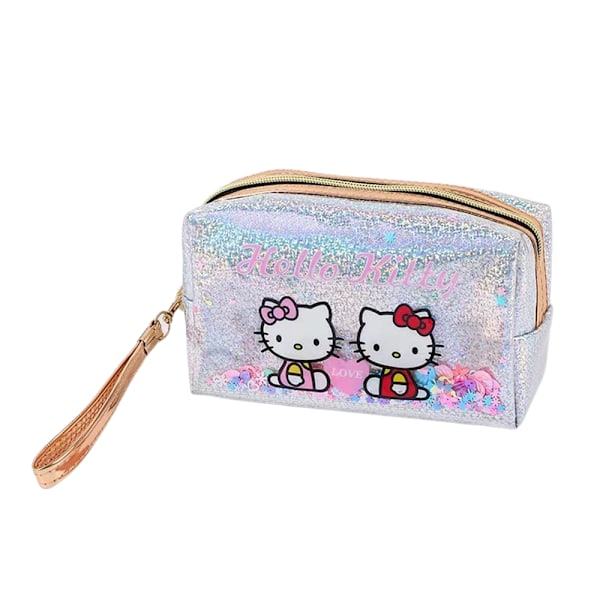 Katie Cat Ladies Makeup Bag Bärbar Cartoon Fashion Toiletry Bag Stor kapacitet bärbar förvaringsväska Silver