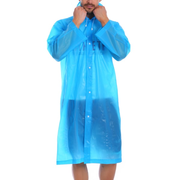 Regnrock med huva för vuxna, vattentät, återanvändbar regnponcho i plast Blue