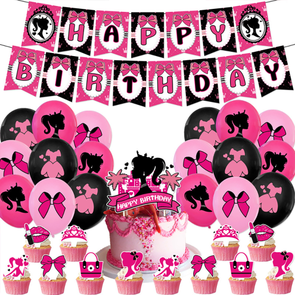 Grattis på födelsedagen Party dekorationer Barbie Girl Print Ballong Banner Toppers Set