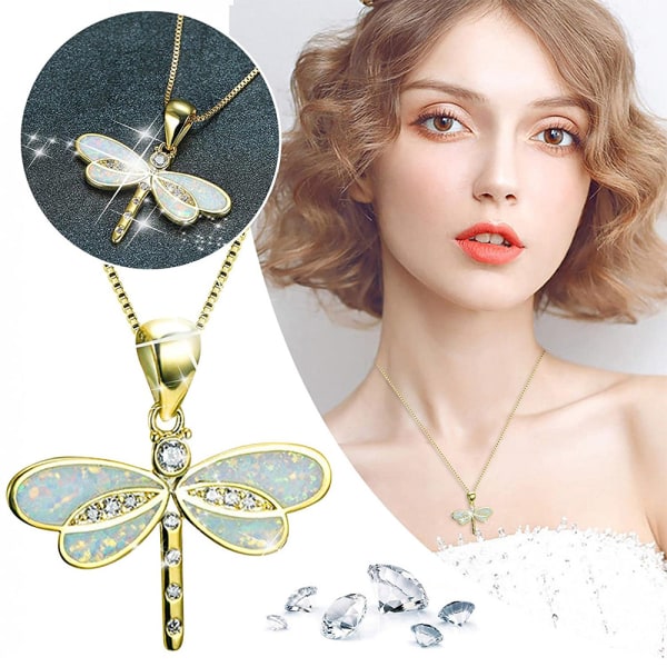 Dragonfly hängsmycke långkedjade halsband för kvinnor flickor White