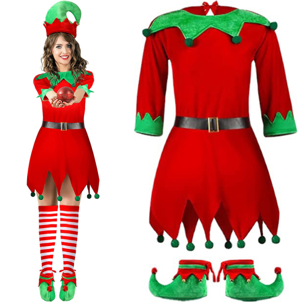 Girl Christmas Elf Kläder Set Outfit med hatt Skor Strumpor 100cm