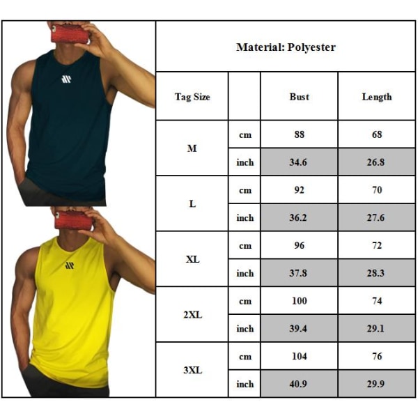 Sportväst Tank Tops Muskel Gym Fitness Bodybuilding Ärmlös T-shirt Tee för män Yellow L