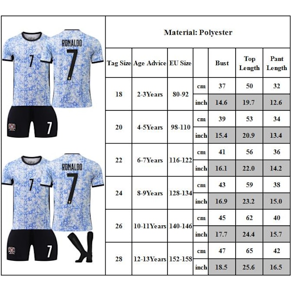 2024-1025 Europeiska Cupen Portugal Bortatröja Barn Fotbollströja Kit Nr.7 Ronaldo Tröjor Uppsättningar 20