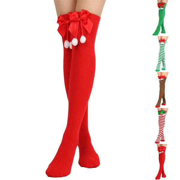Kvinnor långa strumpor jul rosett-knut lår Höga strumpor Kläder 1