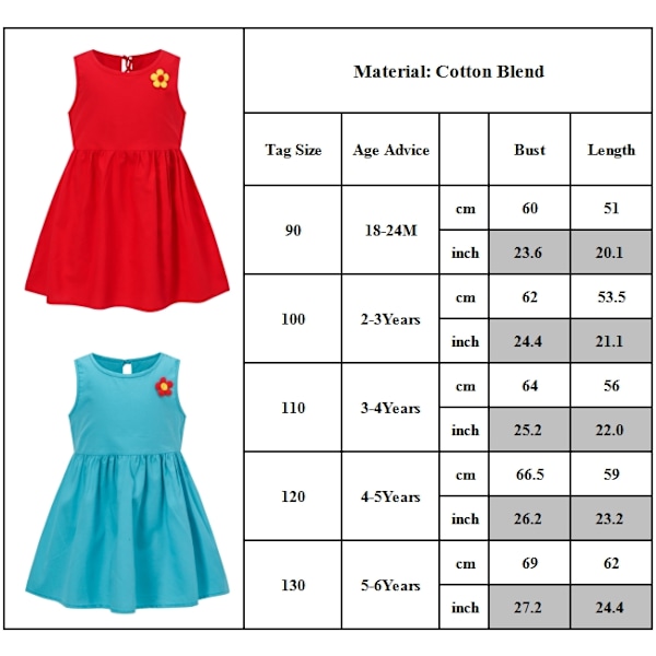 Småbarn Barn Baby Flickor Casual Sommarfest Ärmlös Blommig Prinsessklänning NY Red 100cm