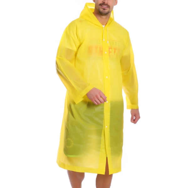 Regnrock med huva för vuxna, vattentät, återanvändbar regnponcho i plast Yellow