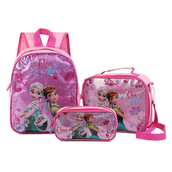 Tecknad ryggsäck Set med case Crossbody-väska Barn Barn Casual Skolväskor Daypack Pink