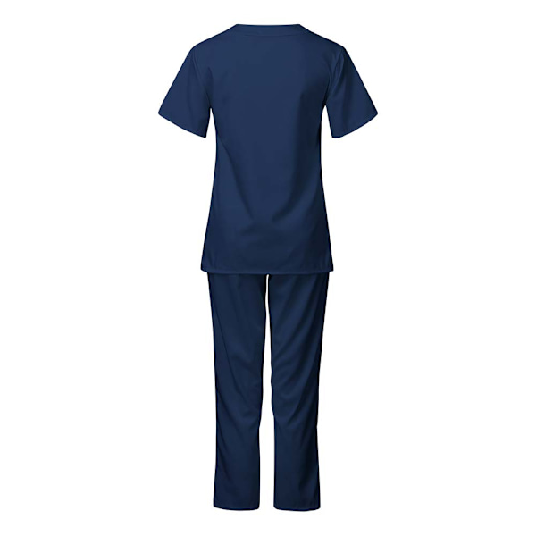 Vårduniform Set Kvinnor Arbetskläder Mock Topp med Byxor Set Navy Blue L