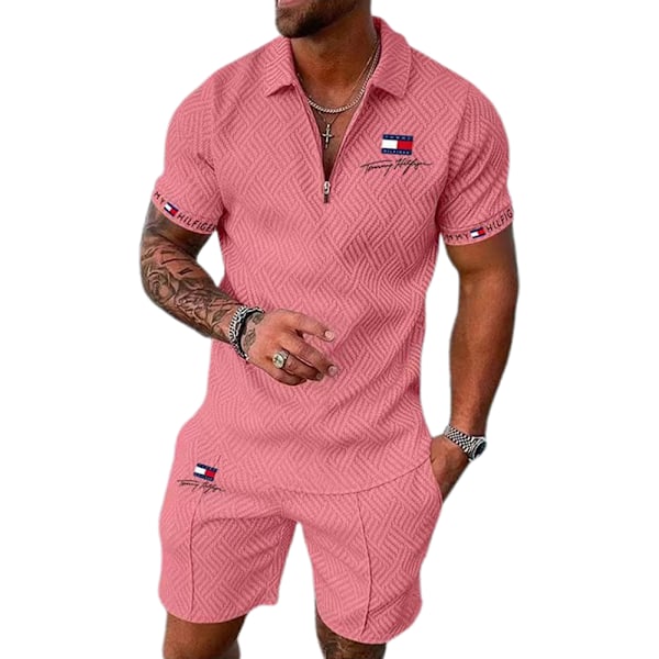 Män Casual Set Sportkläder Gym Fitness Set Mode Sommar Kortärmad T-shirt Shorts Set Man Sportkläder Träningsoverall Pink M