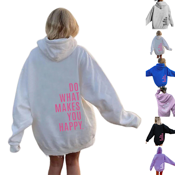 Womens Do What Makes You Happy Hoodie Sweatshirt Pullover Oversized Jumper Tops Light Purple 3XL
