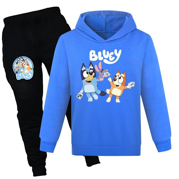 Bluey Barn Kids Teen Pullover Hoodie och Byxor Träningsoverall Set Outfit Set Aktivkläder Sportkläder Dark Blue 130cm