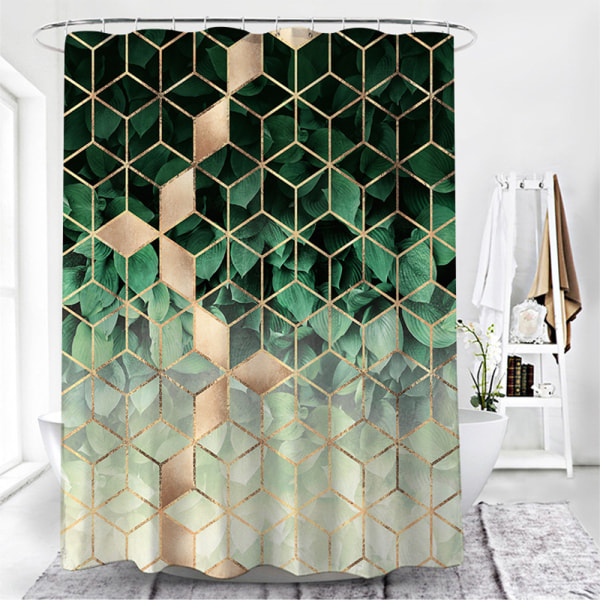 Badrum Geometriskt printed duschdraperi med sexkantskrok E 180*200cm