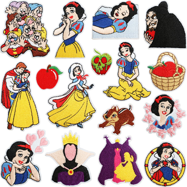 16 st Anime Snövit Applikationer Stryk på Broderade Märken för Kläder 16PCS