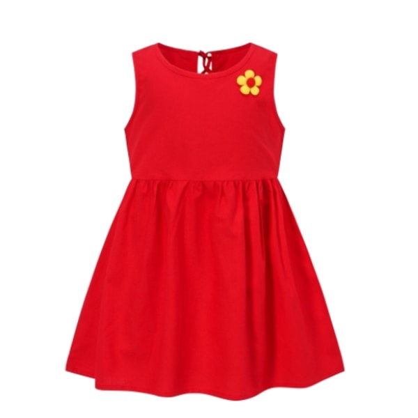 Småbarn Barn Baby Flickor Casual Sommarfest Ärmlös Blommig Prinsessklänning NY Red 110cm