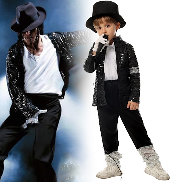 Michael Jackson Halloween Fest Fancy Dress Cosplay Kostym Barn Pojkar Flickor Performance Outfits Set XL