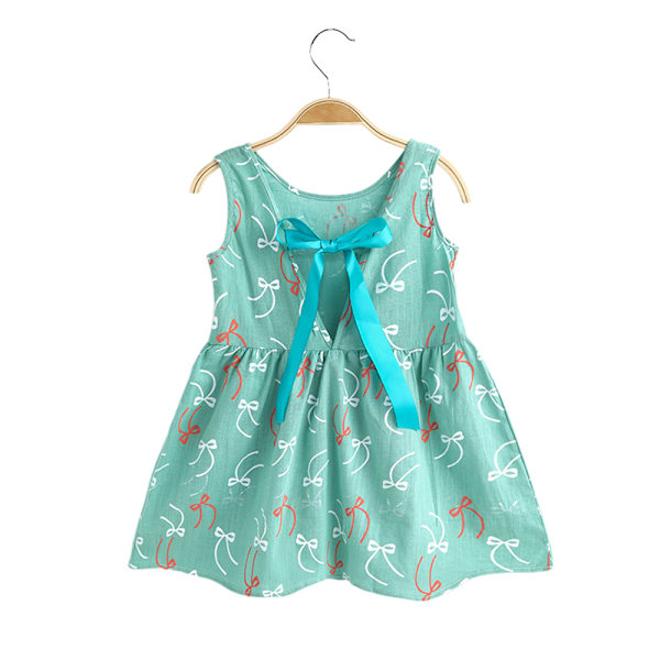 Sommar Barn Flickor Ärmlös Kort Mini Klänning Blommig Solklänning med Rosett bak B 130cm