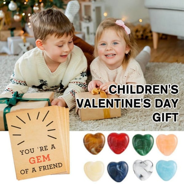 24 st alla hjärtans kort med hjärtformade kristaller Presentbyte för barnfest