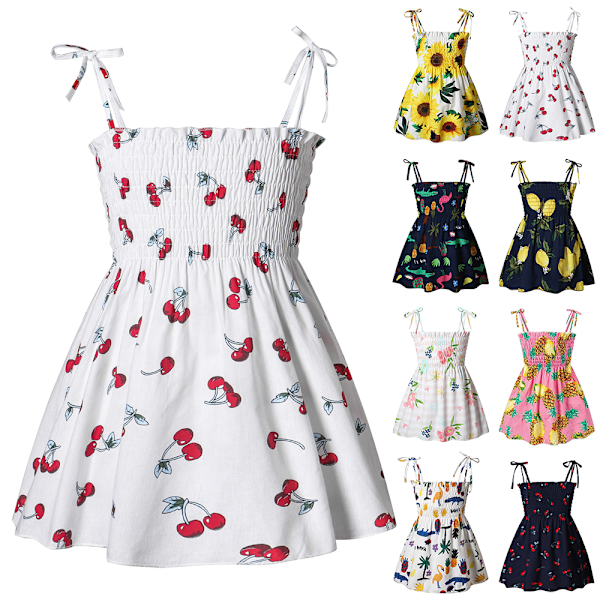 Barn Flickor Småbarn Axelbandsklänning Blommig Klänning Fest Vardagsklänning Swing Klänning Sommar A 110cm