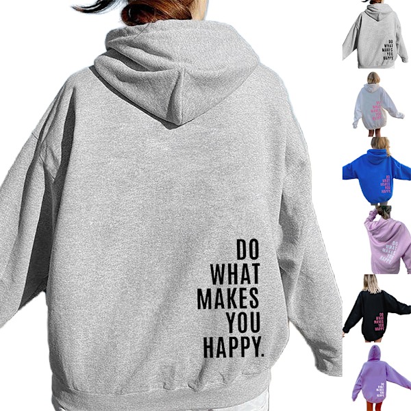 Dam Hoodie \"Do Wh s Yo Hppy\" Personlig Hoodie Lös Mode Tröja Black M