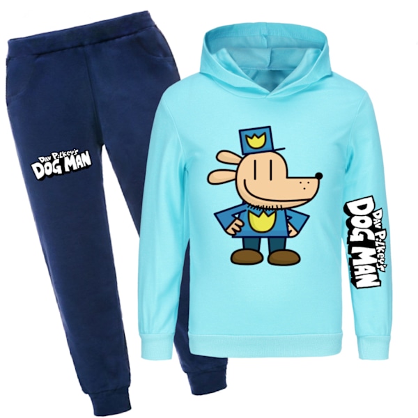 DOG MAN Träningsset Långärmad Hoodie Sweatshirt Byxor för Barn Pojkar Flickor Light Blue 170cm