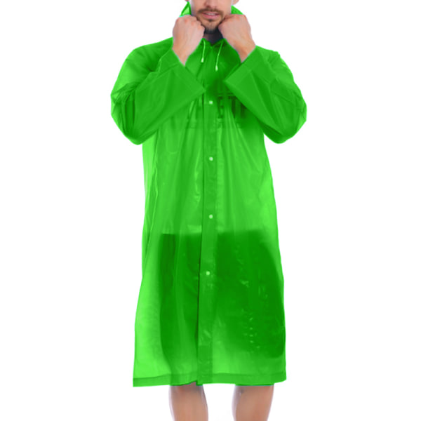 Regnrock med huva för vuxna, vattentät, återanvändbar regnponcho i plast Green