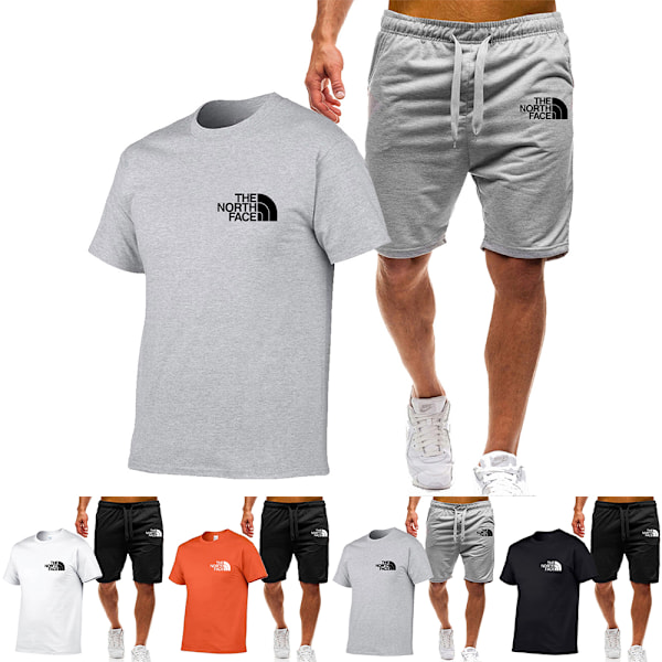 Sommar Herr Sportkläder Tryckt Fitnessdräkt Löpkläder Casual T-shirt + Shorts Set B XL