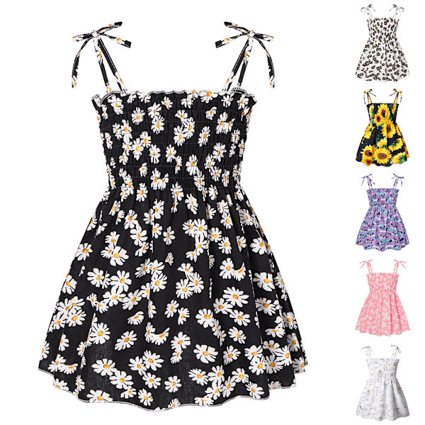 Barn Flickor Tecknad Tryckt Sommar Spaghetti Rem Strandklänning Swing Solklänning NY B 90cm