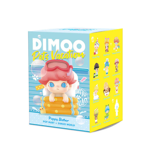 POP MART Dimoo World Pets Vacation Series Karaktärsfigurer Blind Box Leksakskollektion Konstleksakspresent, till Jul, Födelsedag (Slumpmässigt en)