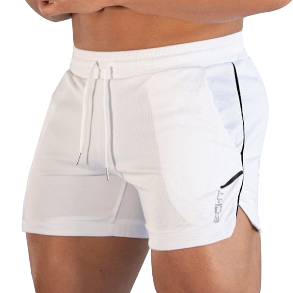 Herr Sport Träning Bodybuilding Sommar Gym Shorts Träning Fitness Korta Byxor White S