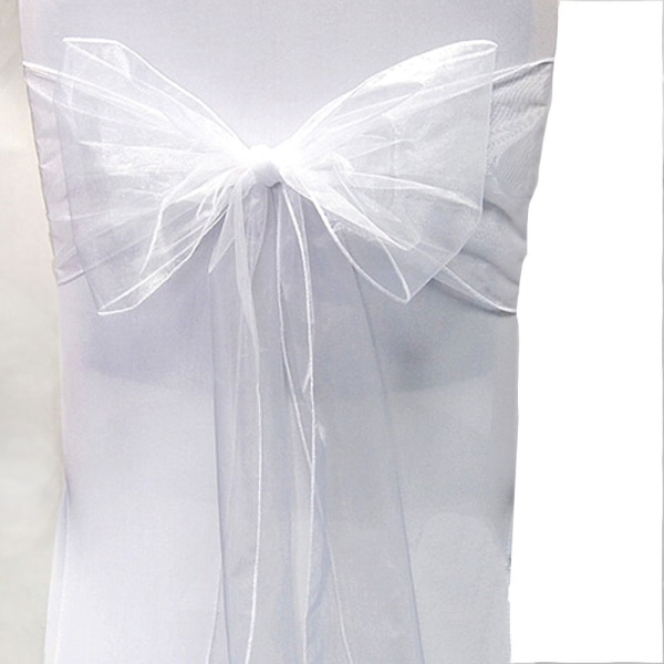 25 st Organza cover rosett Sash Bröllopsfest Dekor White 25 PCS