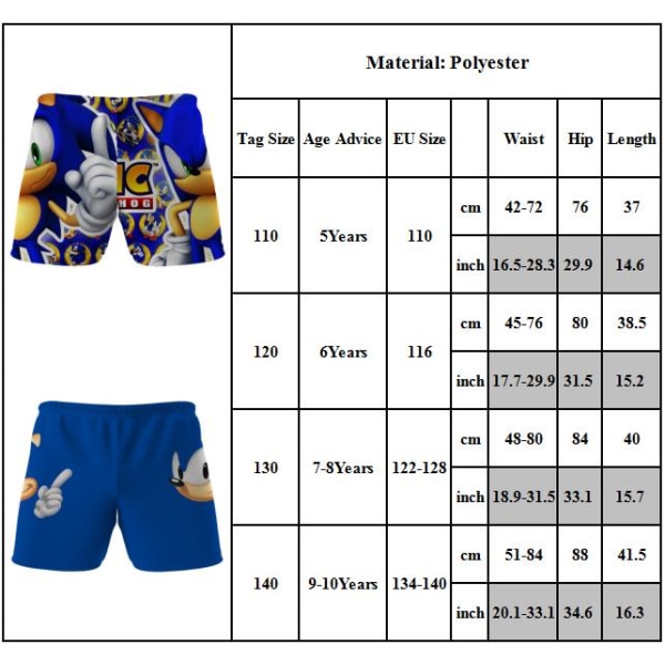 Sonic The Hedgehog tecknad print för barn pojkar strandshorts A 110cm