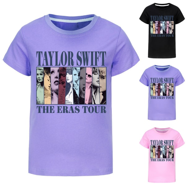 Barn Flickor Taylor Swift Print T-shirt Crew Neck Kortärmad Casual Toppar Purple 170cm