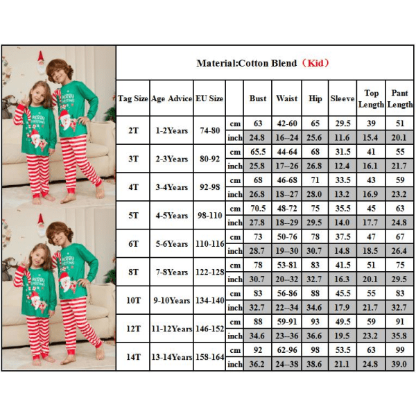 Jultomtefamilj Matchande julpyjamas Nattkläder för vuxna Kids 5T