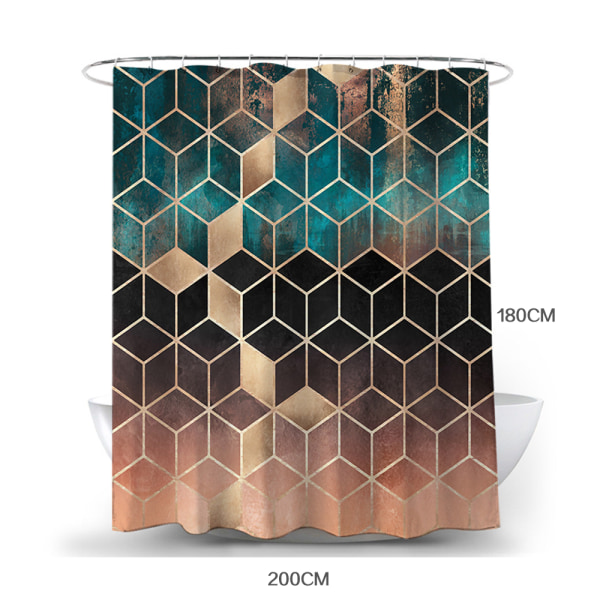 Badrum Geometriskt printed duschdraperi med sexkantskrok B 180*200cm
