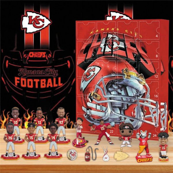 Julkalender för Kansas City Chiefs 2024, Innehåller 24 Gåvor, 24 Dagars Juluppehåll Nedräkningskalender Gåvor för Fans Blind Box