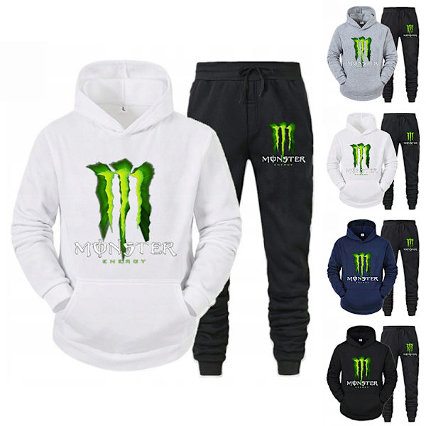 Miesten verryttelypuku rento lenkkeilypuku hupparit housut lenkkeilyhousut 2 kpl setti asu White XL