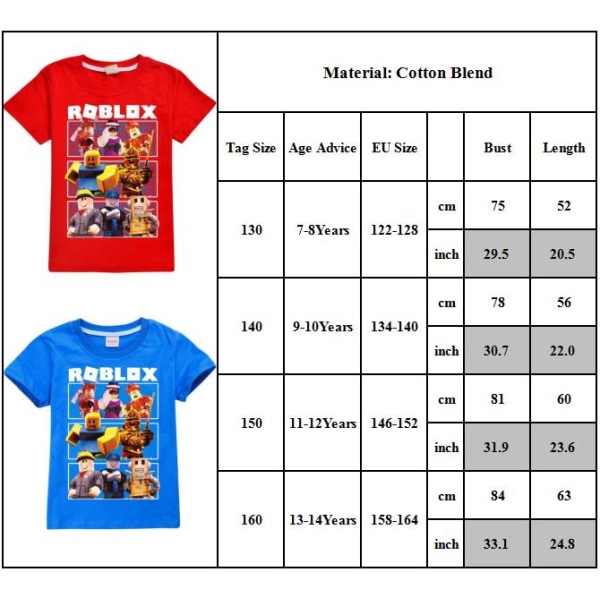 Roblox Print T-Shirt Barn Pojkar Flickor Kortärmade skjortor Sommar Toppar Tee School Red 150cm