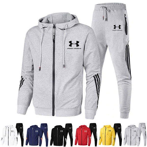 Män Under Armour Sport Huvtröja & Byxor Set Långärmad Hel Dragkedja Hoodie Sweatshirt Jacka + Joggingbyxor Sweatpants Outfit Navy 3XL