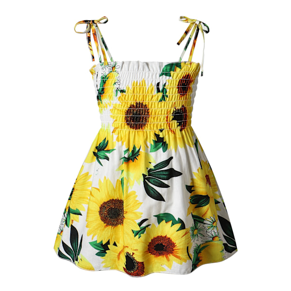 Barn Flickor Småbarn Axelbandsklänning Blommig Klänning Fest Vardagsklänning Swing Klänning Sommar B 110cm