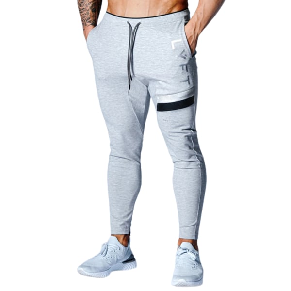 Herrmode Slim Fit Träningsoverallsbyxor Skinny Joggers Byxor Sports Sweat Pants Grey 2XL
